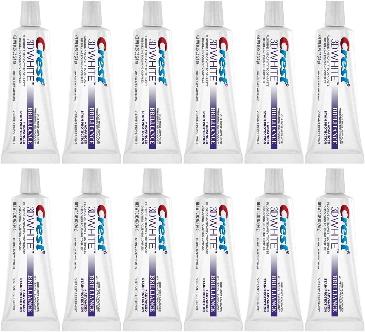 Crest 3D White Brilliance Toothpaste Travel Size 0.85oz 12 Pack Peppermint