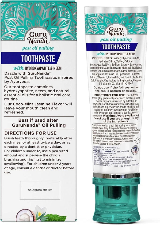 GuruNanda Hydroxyapatite Toothpaste for Whitening with Neem & Xylitol, SLS & Flu